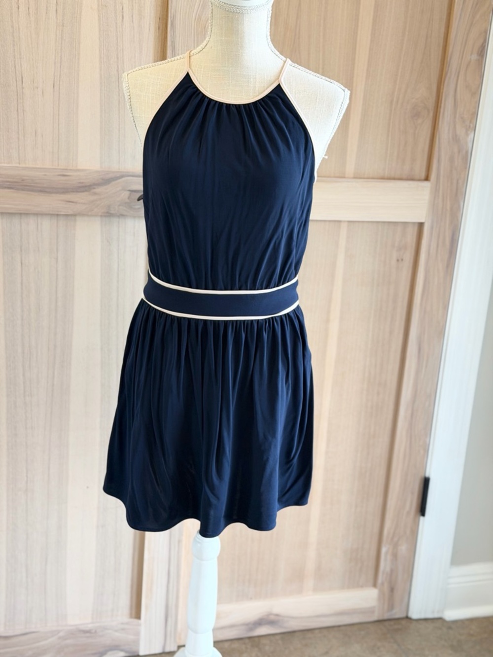 Juicy Couture Navy Halter Dress. Contrast Trim | Deep V Back | Women’s Sz-M
